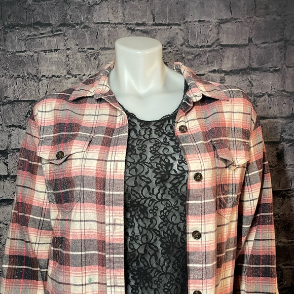 Friday the 13th Custom Reworked Upcycle Bleached Plaid Shirt - Picture 3 of 15